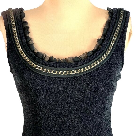 Kate Spade Evia Black Wool Bouclé Chain Ruffle Dress 2 Elegant Old Money Luxury - Picture 3 of 13